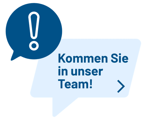 Eine Sprechblase, die besagt: "Komm in unser Team. Zur Bewerbung!"